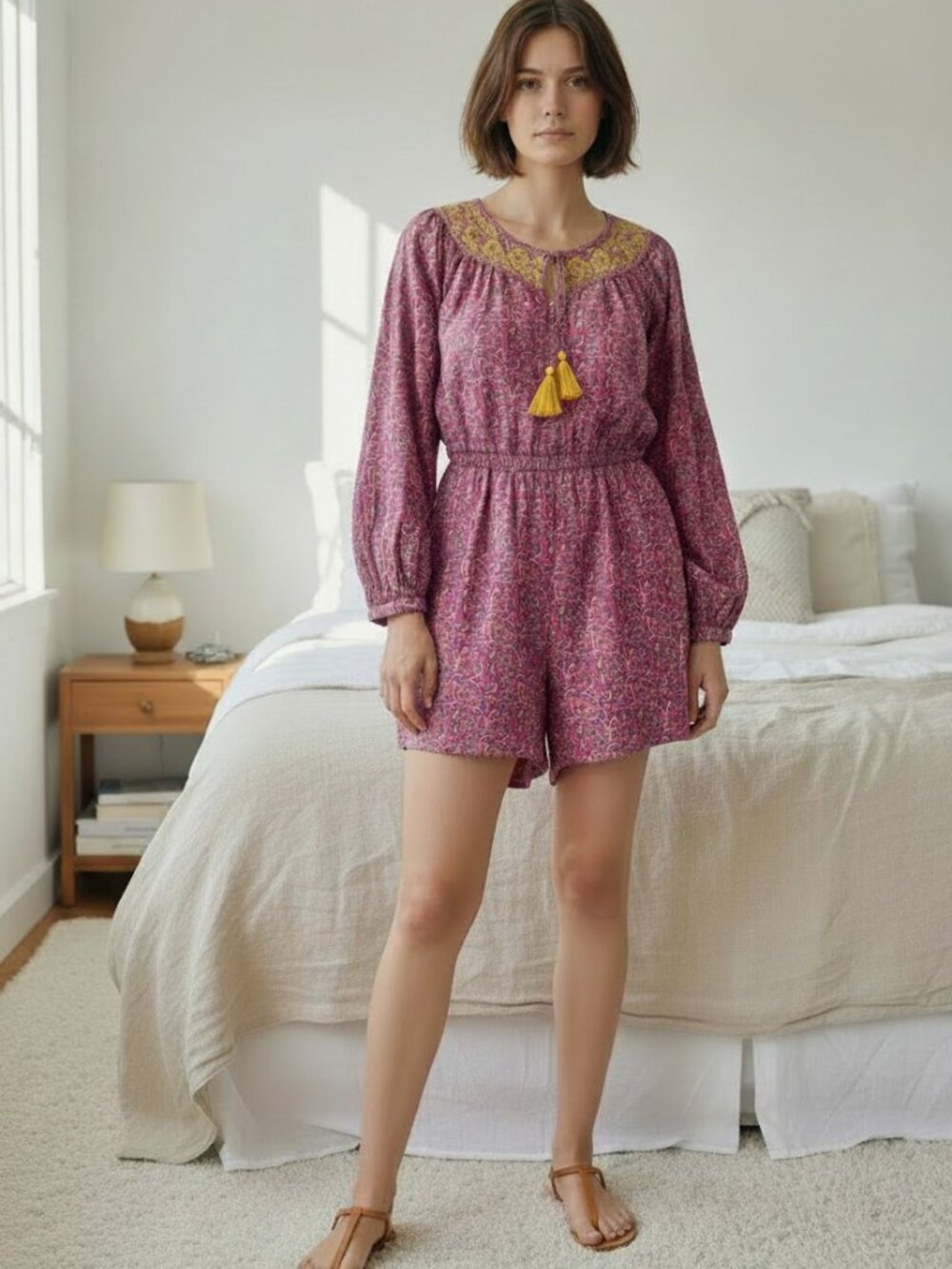 J Crew, cotton romper with pink block print, womens size 2